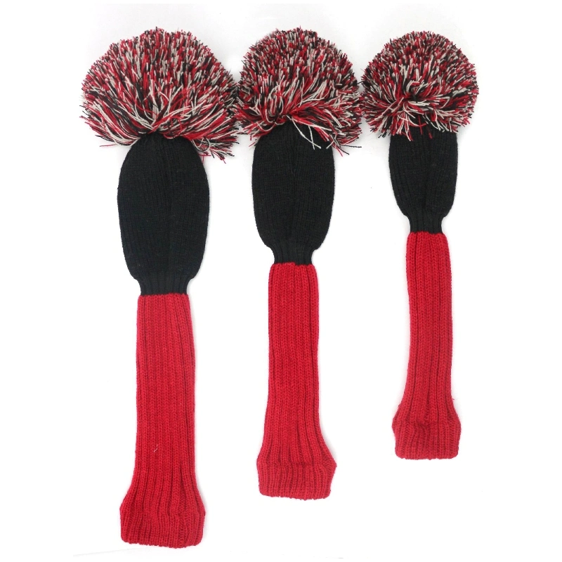 POM POM Club Head Cover Custom Logo 1, 3, 5 Wooden Knitted Golf Wholesale Golf Headcovers